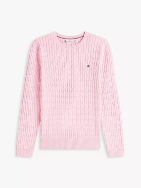 Tommy Hilfiger Light Pink Cable-Knit Crewneck Sweater